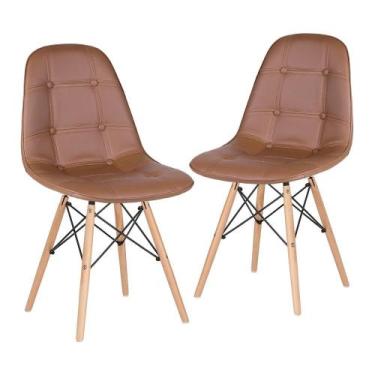 Imagem de Kit 2 Cadeiras Laráz Eames Eiffel Botonê Estofada Marrom - Laraz