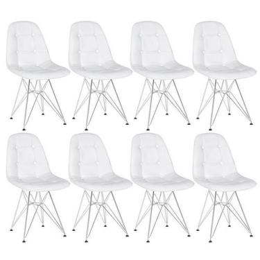 Imagem de Kit 8 cadeiras estofadas Charles Eames Eiffel Botonê com pés de metal 