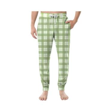 Imagem de Calças De Pijama Casuais Para Homens Com Estampa Xadrez, Com Cordão, B