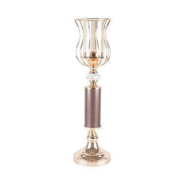 Imagem de Castiçal de Metal/Vidro para Vela Dourado 51x14cm Royal Decor