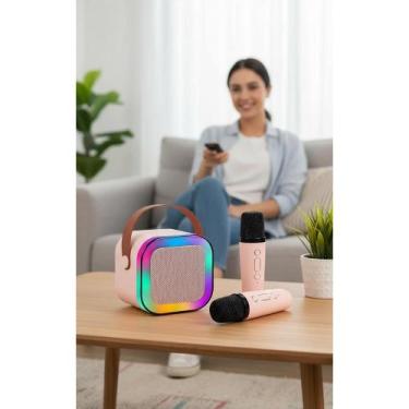 Imagem de Karaokê Portátil Bluetooth LED c/ 2 Microfones Sem Fio - Congratulatio