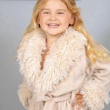 Imagem de Roupão Feminino Infantil Sofisticata Gola Pelos Baunilha 9 a 12 anos A