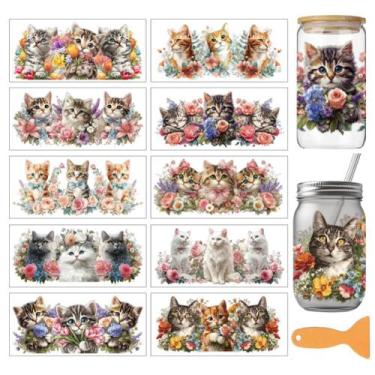 Imagem de Carraft UV DTF Cup Wrap para flores fofas de gato de vidro de 500 ml -