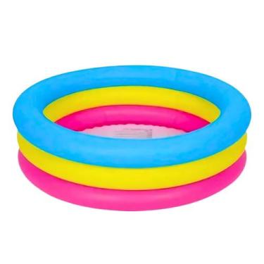 Imagem de Piscina Inflável Infantil Colorida 90 Litros 3 Anéis Verão Criança Águ