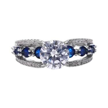 Imagem de Anel De Casamento Azul E Branco Com Zircônia Para Mulheres, Design Red