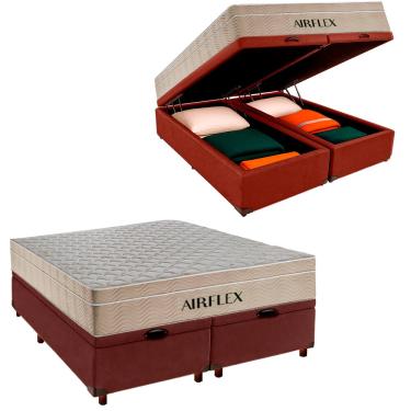 Imagem de Kit Box Bau Blindado e Colchão Molas Ensacadas Queen Airflex Marrom