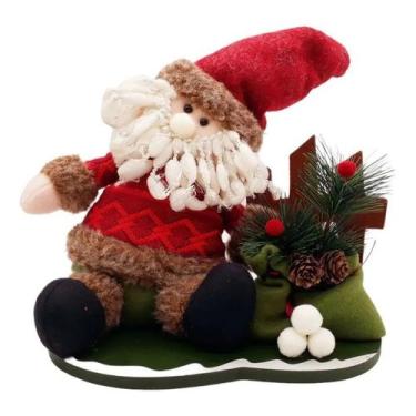 Imagem de Boneco Papai Noel Sentado De Pano Decorativo Madeira 28 Cm - Rio Maste