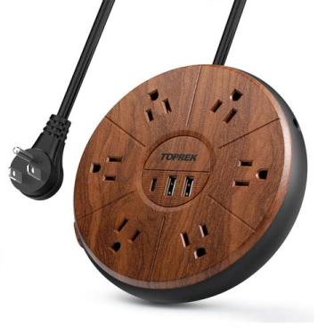 Imagem de Faixa de alimentação TOPREK, 6 tomadas, 1 USB-C, 2 USB-A, 20 W, PD, ca