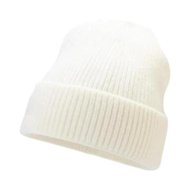 Imagem de Gorro Unissex Quente De Malha Elástica Em Cor Sólida Para Uso Diário N