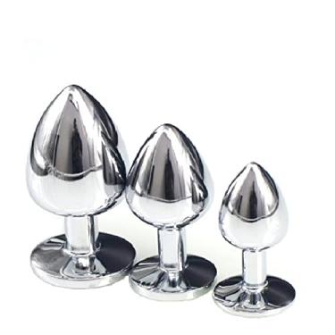 Imagem de Kit 03 Plug Anal e Vaginal Aço Detalhe com Pedra de Joia Pequeno Médio e Grande REF.: PL007P+PL007M+PL007G