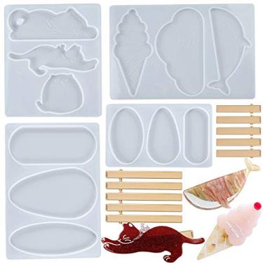 Imagem de Bandejas de silicone de resina epóxi com clipe de cabelo com presilhas de metal, conjunto de joias para fundição, gato, sorvete, nuvem, baleia, geométrico, comprimento de 3,5 a 7 cm