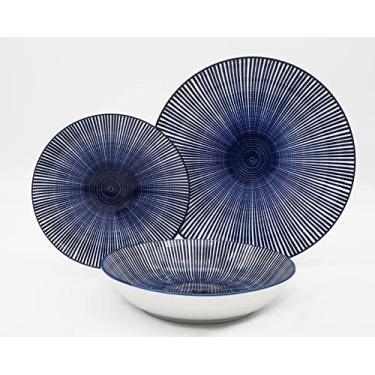 Imagem de Conjunto de louça Laura Blue Porcelana Prato de jantar, Prato de salada, Tigela de sopa – Conjunto de 12 peças