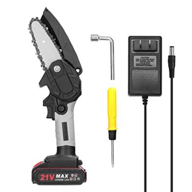 Imagem de KKcare Serra de poda elétrica portátil de 21 V 4 polegadas pequena motosserra motorizada ferramenta de carpintaria de uma mão para pomar de jardim