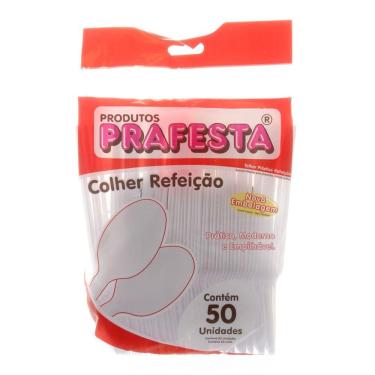 Imagem de Colher Descartável para Refeição Branca com 50 Unidades Prafesta