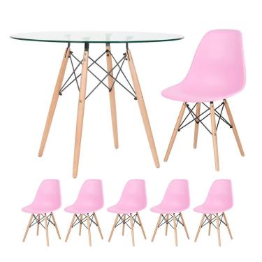 Imagem de KIT - Mesa Eames com tampo de vidro 100 cm + 5 cadeiras Eiffel DSW