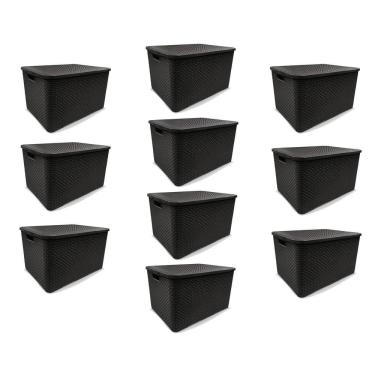 Imagem de Kit 10 Caixas Organizadoras Rattan Preta 15 Litros Arqplast