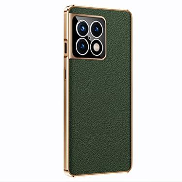 Imagem de GSYH Capa para Oneplus 10 Pro, capa de telefone de couro legítimo fina com proteção de câmera anti-queda à prova de choque galvanizado capa protetora elegante fina, verde