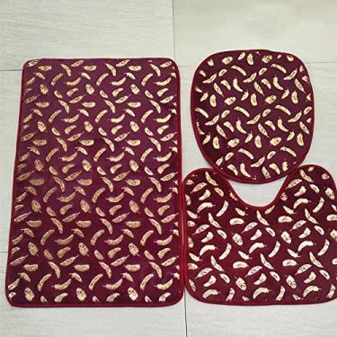 Imagem de Conjunto de tapetes de banheiro para sala de estar para casa tapetes antiderrapantes com impressão em ouro tapete para quarto com impressão tapete de banho tapetes de banho para banheiro,3p2001vermelho