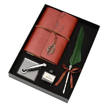 Imagem de HIOD Caneta tinteiro retrô caligrafia pena mergulho tinta escrita caderno conjunto base papelaria caixa de presente materiais escolares, verde