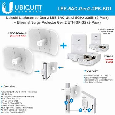 Imagem de LiteBeam ac Gen 2 LBE-5AC-Gen2 5GHz Airmax 2X2 MIMO 23dBi 450+ Mbps CPE (pacote com 2)...