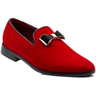 Imagem de SPK23 sapato masculino vintage com laço e veludo sem cadarço sapato moderno clássico smoking formal, Burgundy, 8.5