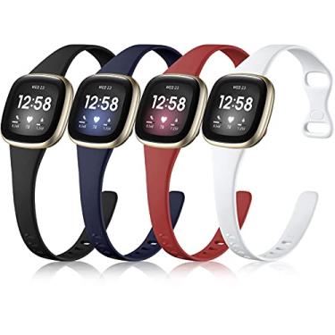 Imagem de Getino Compatível com Fitbit Versa 4/Versa 3/Sense 2/Sense 2/Pulseiras femininas e masculinas, acessórios esportivos finos de silicone, pulseira fina para relógio Versa 3/Versa 4/Sense/Sense 2, P