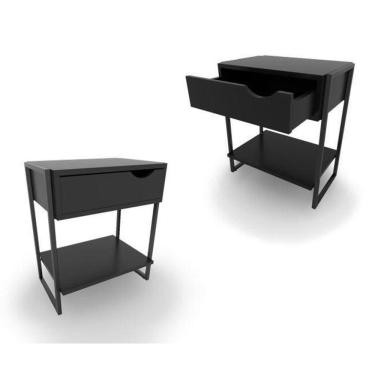 Imagem de Kit 2 Mesas De Cabeceira Com Gaveta Móvel Apoio Lateral