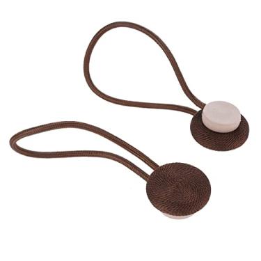 Imagem de 2 peças de cortina de bola de pérola magnética tiebacks tie backs prendedor de fivela acessório de corda cortina tieback acessório de armazenamento doméstico, café escuro, 2 peças