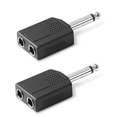 Imagem de Jelanry Plugue estéreo de 6,35 mm macho para adaptador divisor fêmea de 6,35 mm duplo de 6,35 mm, adaptador de conector duplo de 6,5 mm, divisor de cabo Y de áudio para guitarra, microfone, amplificador compatível com TAA, preto, pacote com 2