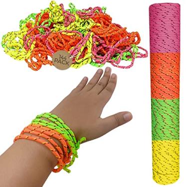 Imagem de Vlish 144 pulseiras de amizade de corda de tecido neon ajustáveis em 4 cores neon sortidas, ótimo presente de Natal, sacolas de presente ou para o dia das bruxas, Adjustable, Nylon