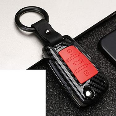 Imagem de YJADHU Capa para chave de carro com controle remoto, apto para Audi A1 A3 8P 8V 8L A4 B6 B7 B8 A5 8T A6 C5 C6 C7 A7 4G A8 4E D3 D4 TT 8N 8J MK1 MK2,B Carbono vermelho