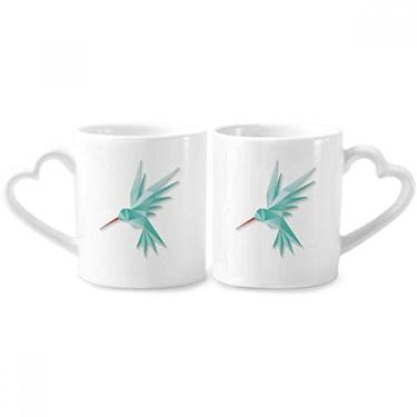 Imagem de Conjunto de canecas de porcelana para casal, estampa de origami, abstrata, geométrico, com coração