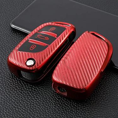 Imagem de YJADHU Capa de chave dobrável de carro TPU macio de 3 botões capa completa remota, apto para Peugeot Citroen C1 C2 C3 C4 C5 DS3 DS4 DS5 DS6, vermelho