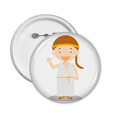 Imagem de Vestido longo branco Grécia desenho animado pinos emblema botão decoração acessório 5 peças