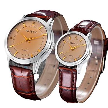 Imagem de Relógios estilo diamante, relógio simples para casais - pulseira de couro com anel de aço - relógio automático de quartzo, relógio feminino - relógio masculino, Marrom, Woman's, Relógio Automático