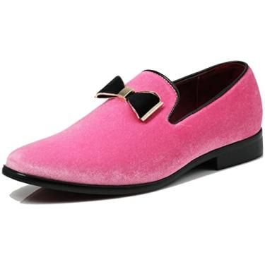 Imagem de SPK03 sapato masculino vintage liso veludo sapato sem cadarço clássico smoking, Pink (07), 7