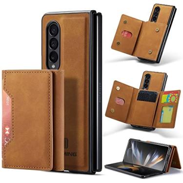 Imagem de Estojo de bolso de cartão destacável para Galaxy Z Fold 4 Folio Couro Carteira Magnética Suporte de Telefone para Samsung Z Fold 3 4, marrom, PARA Galaxy Z Fold 3