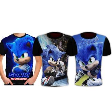 Imagem de Kit 3 Camisetas Infantil Menino Sonic Camisa Manga Curta - R.K.M