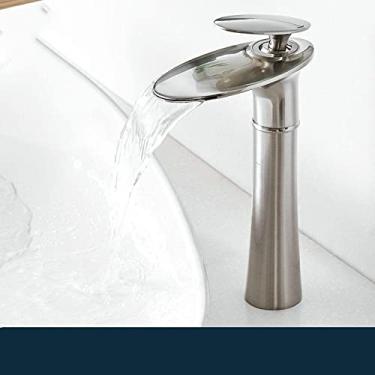 Imagem de Torneira de lavatório em cascata ouro branco quente frio misturador lavatório torneira de latão preto alto misturador de banheiro guindaste torneira de hardware doméstico, escova de níquel alta L