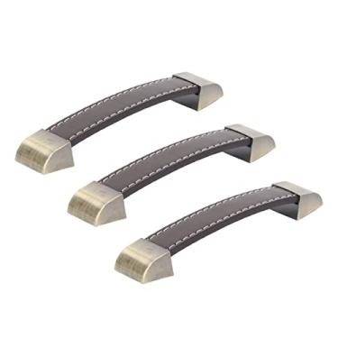 Imagem de Puxador de Couro para Porta de Guarda-roupa, Puxador de Móveis de Toque Confortável Em Liga de Zinco 3 Peças para Estante (Marrom)