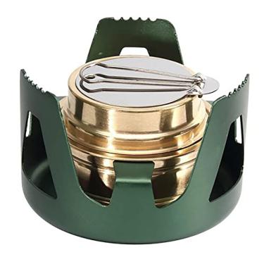 Imagem de Fogão a álcool portátil ao ar livre ultraleve para acampamento forno de cozinha mochila fogão de espírito turista com tampa de suporte de alumínio, verde, 7,4 * 4,6 cm