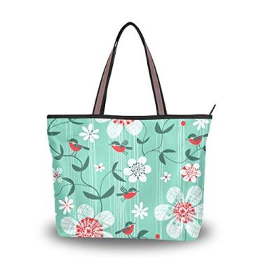 Imagem de Bolsa tipo sacola com estampa floral com pássaros bolsa de ombro para mulheres e meninas, Multicolorido., Large