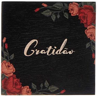 Imagem de Arte Maníacos Bloco em madeira Gratidão Flores - 15x15cm