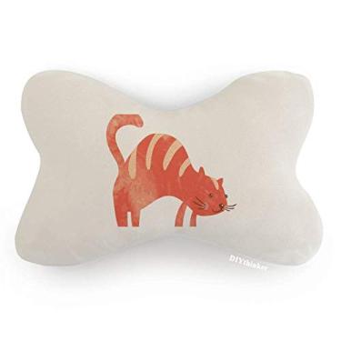 Imagem de DIYthinker Almofada para decoração de pescoço com desenho de gato gordo vermelho sorrindo para decoração de carro, almofada para apoio de cabeça