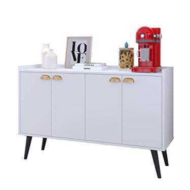Imagem de Aparador Buffet Kiev Cantinho Café Decoração Sala Jantar Estar Cozinha 4 Portas Puxador Concha Prateleira Interna Organizadora - RPM Móveis (Branco)