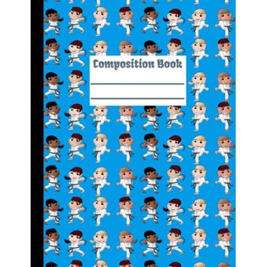 Imagem de Composition Book Notebook with Karate Kids on Blue Background Cover 100 wide ruled pages 7.44 x 9.69 Inches: Fun Back to School Notebook for kids and karate fans.