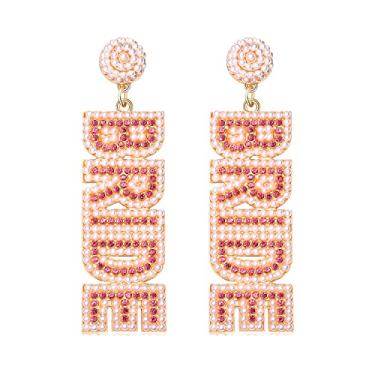 Imagem de Brincos de noiva com strass para mulheres artesanais com miçangas e letras de noiva brincos de casamento para noivas damas de honra de despedida de solteira presente, Zinco, Sem pedras preciosas