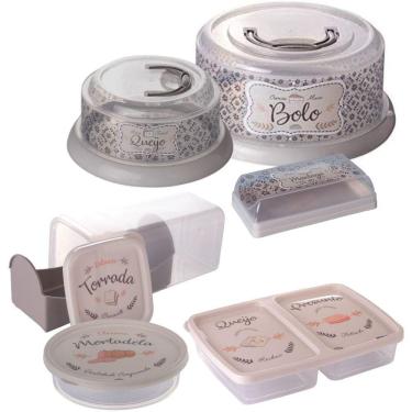 Imagem de Kit boleira, queijeira, porta manteiga, torradas e frios cinza Plasutil