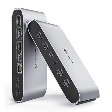 Imagem de Minisopuru Estação de ancoragem Displaylink com tela tripla para MacBook M1/M2/M3/M4/Windows, estação de ancoragem DisplayLink com 2 HDMI e 2 DisplayPorts, carregamento de 100 W, dados USB-C, Ethernet