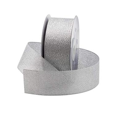 Imagem de Fita de tecido metálico (brilhante) para decoração floral e artesanal, rolo de 25 jardas (carretel de 75 pés) da Royal Imports, Prata, 1-1/2 Inch, 1